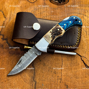Damascus Steel Professional Folding <b>Knife</b> Wood Drop Point Straight Edge 6.5 Inches Multi-functional Hunting EDC Customizable OEM - Product Image 2