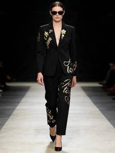 Womens Black Gold Sequin Cursive Lettering <b>Blazer</b> Suit <b>Set</b> 2 Piece Tailored Pantsuit - Product Image 3