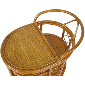 Chariot de service artisanal en rotin naturel tressé avec roulettes, entièrement assemblé, couleur coloniale - Product Image 2
