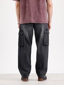 Jean en denim ample à jambe large pour homme, en coton basique, éco-responsable, résistant à la décoloration, décontracté, moderne, élégant, pour tenue quotidienne, taille mi-haute - Product Image 4