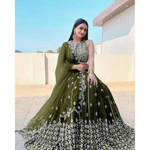 LEHENGA CHOLI DE DISEÑO CON BORDADO GEORGETTE Y TRABAJO CON LENTEJUELAS CON DUPATTRA MEHNDI - Product Image 1