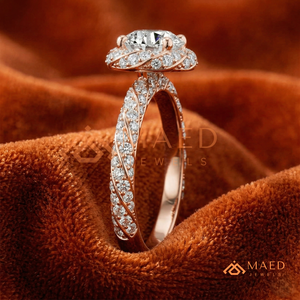 <b>Rose</b> Gold Round Cut Moissanite/Diamond Engagement Ring for Women, Halo Ring with Twisted <b>Infinity</b> Pave Diamond Band - Product Image 2