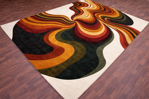 Tapis en laine beige gris à motifs abstraits, tissé à la main, prix bas, style écologique, pour salon et décoration enfant. - Product Image 3