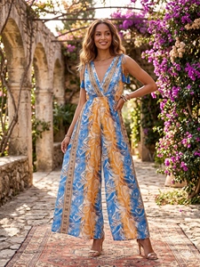 Robe Salopette Longue Bohème Décontractée en Soie Imprimée Paisley Florale Tissée Écologique Lavable Col en V avec Pompons Naturels pour Femme - Product Image 6