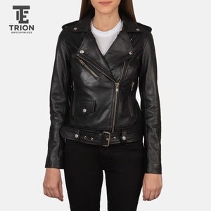 <b>Plus</b> <b>Size</b> <b>Women</b> Genuine Leather Knitted Autumn Moto Biker Style <b>Jacket</b> Comfortable Breathable <b>Waterproof</b> Eco-Friendly - Product Image 1