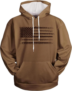 <b>Men's</b> Brown Hooded Sweatshirt With Print Regular Fit Casual Long Sleeve Cotton <b>Pullover</b> Front Pocket Design - Product Image 3
