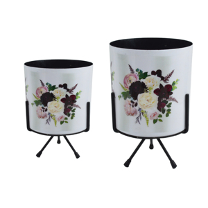 Trending Design <b>Hand</b> Painted Planters Set of 3 Floral Designs Iron Planter Indoor and Outdoor Planters Eye-catching Design - Product Image 2