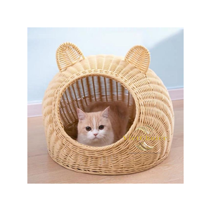 VietChoice Round Bamboo Pet <b>House</b> For Cats Breathable Indoor Nest Simple Style Solid Color No Assembly - Product Image 3