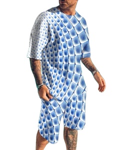 T-shirt et Short pour hommes, ensemble décontracté et respirant, à rayures, tenue rapide, nouveauté - Product Image 1