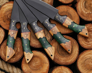 New Wholesale Rare Hand Forged J2 Stainless Steel Powder Coated Chef <b>Knife</b> Dining Kitchen <b>Knives</b> <b>Set</b> w/ Resin wood Handle - Product Image 4