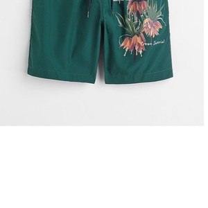 Shorts de Baño para Hombre con Estampado Floral Verde, Secado Rápido, Cordón Ajustable, Diseño de Fritillaria Imperialis y Logotipo en la Pierna Derecha - Product Image 5