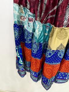 Silk Patchwork <b>Skirt</b>, Handmade Long <b>Skirt</b> For Women, Silk Maxi <b>Skirt</b>, <b>Elastic</b> Waist <b>Skirt</b>, Silk Sari <b>Skirt</b> - Product Image 3