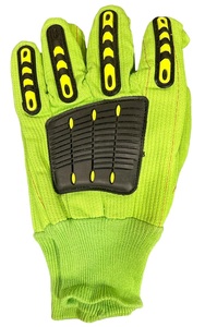 Gants de protection anti-choc en coton cordonné haute visibilité, gants de sécurité anti-choc verts, gants à double paume cordonnée haute visibilité verts - Product Image 2