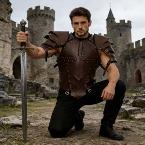 Eoin Winston Sports Armure de guerrier en cuir véritable, ensemble de protections (plaque de poitrine, protège-épaules, protège-bras), vêtements de cosplay - Product Image 2