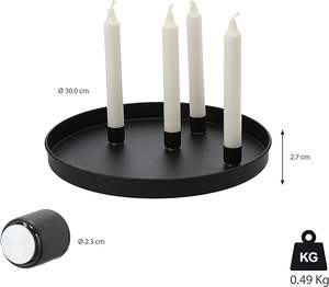 Portavelas redondo de metal negro, 30 cm de diámetro, 2.7 cm de altura, 0.49 kg de peso, base magnética. - Product Image 3
