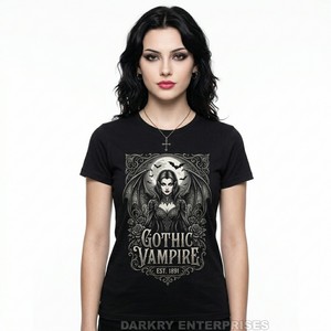 Camiseta Gótica Personalizada para Mujer, Estampado de Culto Vampírico Noche Eterna, 100% Algodón, Gráfico de Catedral, Estilo Alternativo para Dama, Suministro de Ropa - Product Image 3