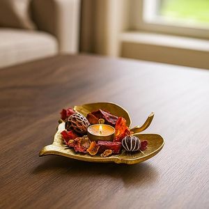 Bandeja Decorativa de Aluminio Dorado con Forma de Hoja en Relieve para Decoración del Hogar, Centro de Mesa, Regalo - Product Image 5