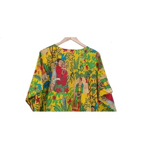 Handmade Indian Folk Art Woven 100% Cotton Floral <b>Kaftan</b> Dress Boho Beach <b>Cover</b>-<b>Up</b> Women's Resort Wear Loose Fit Full-Length - Product Image 4