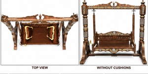 Columpio de Madera de Teca Estilo Rajastaní, Tallado a Mano, Columpio Interior de Madera de Teca, Jhula Tradicional de 2 Plazas, Jhoola de Madera Maciza - Product Image 3