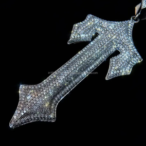 Collar con Colgante de Cruz en Forma de T con Diamantes Incrustados en Oro Blanco, Estilo Hip Hop, Cadena de Lujo, Regalo para Hombres y Mujeres - Product Image 2