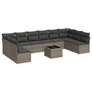 Conjunto de Sofá de Jardín de Ratán PE Gris con Patas Ajustables Grandes - Product Image 2