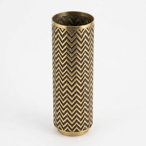 Jarrón de Latón Hecho a Mano de 13 cm de Altura, Latón Brillante Antiguo, Patrón Chevron, Decoración para el Hogar, Jarrón Cilíndrico Alto de Latón - Product Image 2