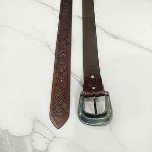 Cinturón de Cuero 100% Genuino Bordado con Flores Hecho a Mano y Pintado a Mano, Cinturón de Moda de Lujo con Hebilla de Cobre, Listo para Enviar - Product Image 4
