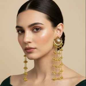 Pendientes Geométricos de Aleación de Zinc de Cachemira Tradicionales de Alta Calidad, Chapados en Oro, Joyería Étnica India Vintage para Mujer - Product Image 1