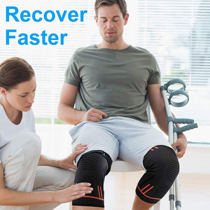 Genouillère de soutien pour femme noire avec surpiqûres rouges, attelle de compression élastique pour la course à pied et l'entraînement en salle de sport - Product Image 2