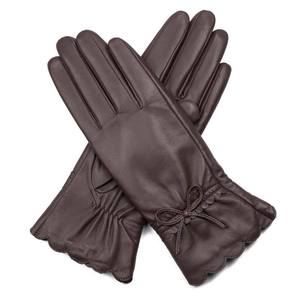 Brown leather fashion women gloves with bow - Product Image 1