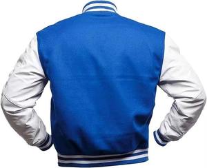 Chaqueta Varsity Casual Azul y Blanca de Invierno, Unisex, Mezcla de Lana, Sin Mangas, con Logotipo Frontal, para Equipos Escolares - Product Image 2