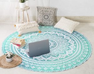Round Ombre Hippie Mandala Bohemian Indian <b>Tapestry</b> Wall Hanging Tablecloth 70 Inch Turquoise Home Decor - Product Image 1