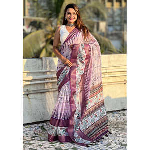 Sari en soie Chanderi lavande Elite Weaves, tissage jacquard Zari, bordure à motifs floraux, vêtements indiens et pakistanais, 600g - Product Image 4