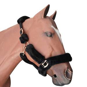 Cabestro de lana negra para caballo con hebillas doradas y correas ajustables para equitación - Product Image 2