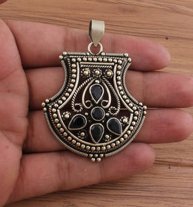 Vintage Black Onyx Bezel Setting Pendant Necklace 925 Sterling Silver Platinum Plated Oxidized Antique Style Gemstone <b>Charm</b> - Product Image 3