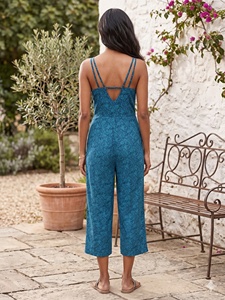 V Neck Printed Spaghetti Strap Jumpsuit Sleeveless <b>Loose</b> Fit Breathable Summer Woven Casual Midi <b>Dress</b> - Product Image 5