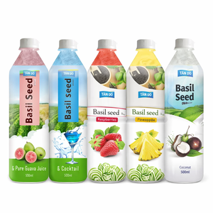 Vente en gros de boissons aromatisées aux graines de basilic en bouteille PET de 500 ml, boisson naturelle, fournisseur OEM, étiquette privée, provenance du Vietnam, haute qualité - Product Image 1
