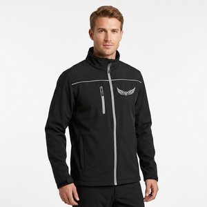 Veste en polaire noire pour homme avec logo aile, fermeture éclair sur le devant, coupe décontractée, coupe-vent, col montant, coupe régulière, pour l'automne - Product Image 6