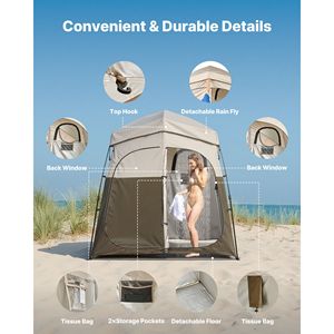Carpa de Ducha para Camping, 2 Habitaciones, Plegable, Portátil, Vestidor Privado con Estacas, Cuerdas y Bolsa de Transporte - Oxford 150D - Product Image 4
