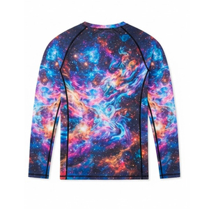 เสื้อรัดรูปแขนยาวสำหรับผู้ชาย พิมพ์ลายแบบ Heat-Transfer สีน้ำเงินส้ม ลายเรขาคณิต แห้งเร็ว ป้องกันแบคทีเรีย - Product Image 3