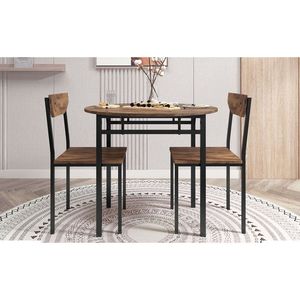 TOPMAX Modern 3-Piece Dining Room Set <b>Round</b> <b>Table</b> with Drop Leaf & 2 Chairs Black Frame & Rustic Brown Finish for <b>Small</b> Spaces - Product Image 2