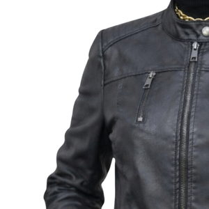 Black on Black <b>Leather</b> <b>Jacket</b> for <b>Women</b> Embroidered Sorority Style <b>Long</b> Sleeve Casual Biker Coat Fashion Outerwear for Event - Product Image 2