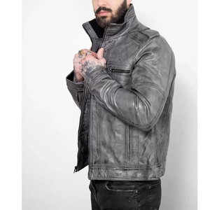 2026 Men's <b>Sheepskin</b> Leather <b>Jackets</b> Stand Collar Zipper Closure Windproof Slim Fit Autumn Style Leather <b>Jackets</b> - Product Image 3