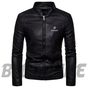 Bloodline Men's Black PU <b>Leather</b> <b>Jacket</b> Stand Collar Zipper Closure Slim Fit Moto Style Autumn Wear - Product Image 1