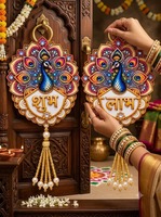 Décoration murale artisanale 3D Paon Shubh Labh en MDF, style traditionnel indien, pour le festival Diwali, Mandir Pooja, maison, bureau, vente en gros