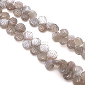 Cuentas de piedra lunar gris natural talladas en forma de concha de 9-10 mm, cuentas de piedras preciosas talladas a mano con orificio lateral, cuentas sueltas de piedra lunar gris para joyería. - Product Image 4