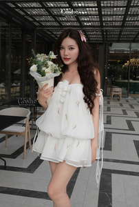 Coshe Aurora ชุดมินิเดรสพองลายดอกไม้หรูหราสไตล์เกาหลีชุดน่ารักหวานๆสำหรับผู้หญิงปาร์ตี้ฤดูร้อนใส่ทุกวันทำจากผ้าชีฟอง - Product Image 6