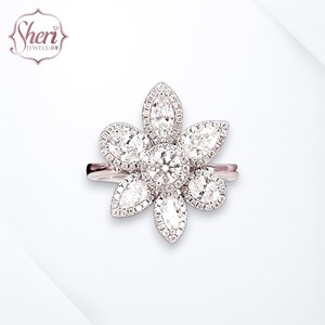 [Sheri Jewels] Attractive Flower Elegant Irregular Shape 1.46ct SI1-2 Natural Diamond 18K Solid White Gold Ring <b>Gift</b> to Her - Product Image 1
