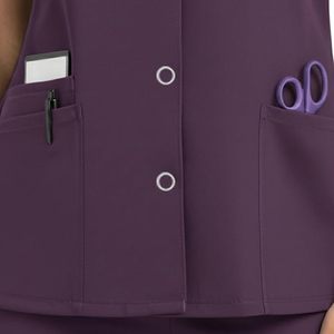 Women’s Snap Front <b>Scrub</b> <b>Top</b>, 3 Pockets V-Neck Medical Uniform Shirt, Short Sleeve - Product Image 3