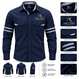 Camisa de Trabajo Profesional para Hombre, Camisa de Algodón de Manga Larga con Botones, Diseño de Parches Marrón y Verde, Uniforme Transpirable - Product Image 5